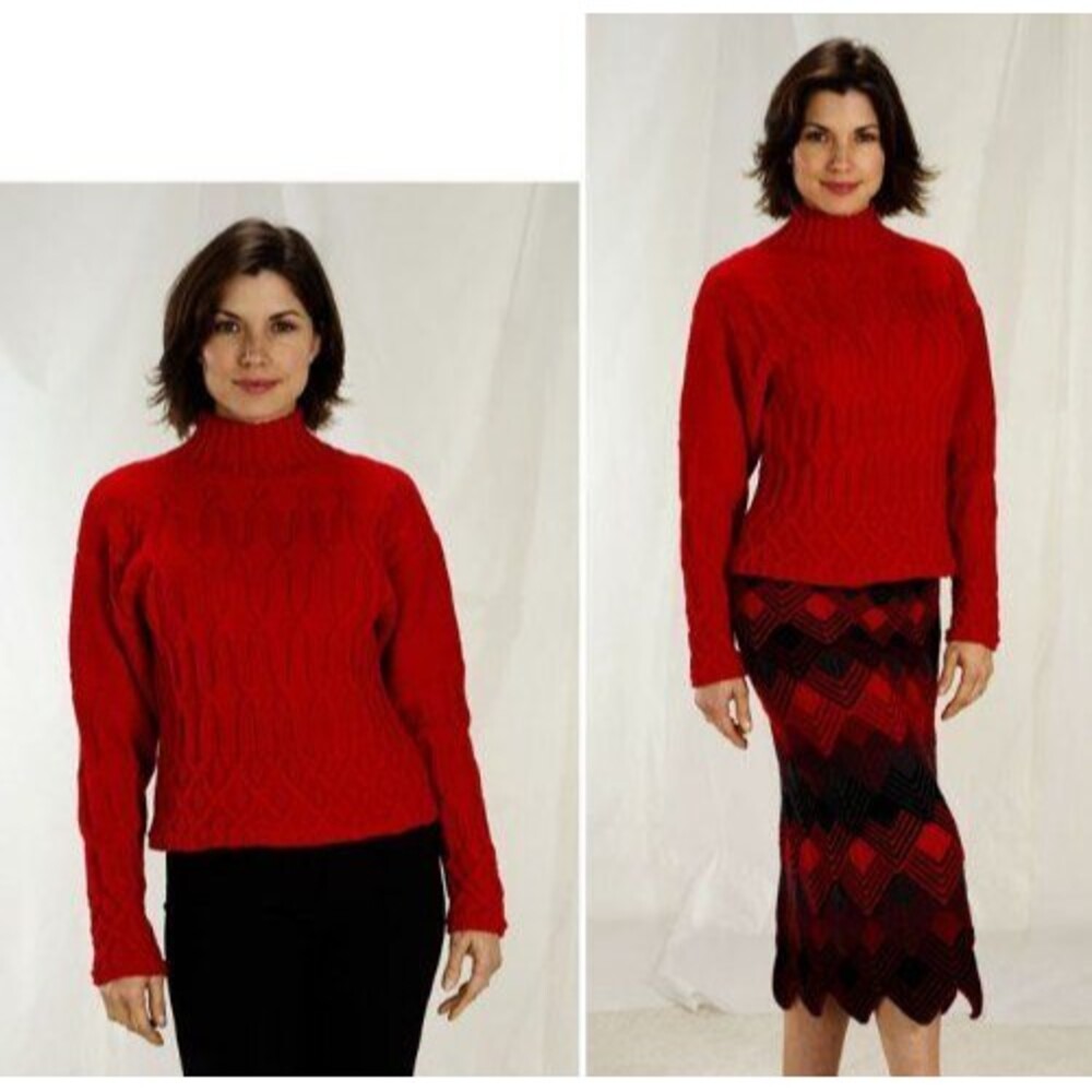 Abbey Sweater Trendsetter Yarns Knitting Pattern JSS #15 Mock Neck Cable Knit